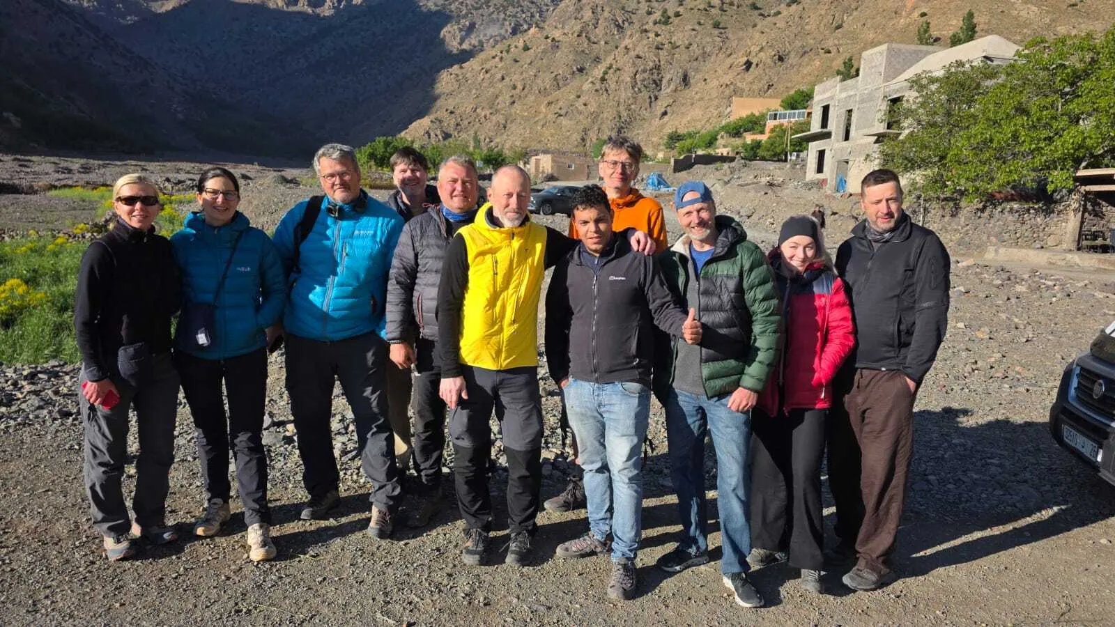 Omar with an international trekking group at the trailhead in the High Atlas