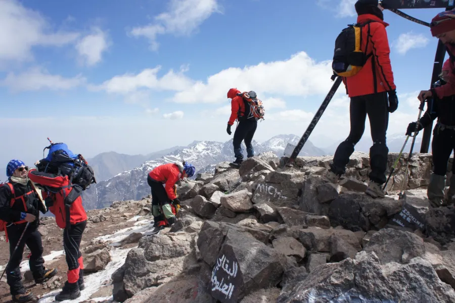 High Atlas trek scene on a guided Toubkal route, Morocco