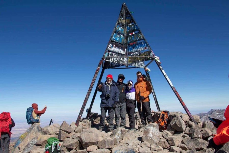 High Atlas trek scene on a guided Toubkal route, Morocco