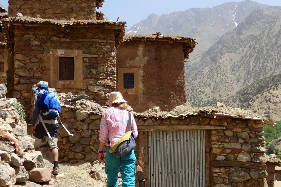 High Atlas trek scene on a guided Toubkal route, Morocco