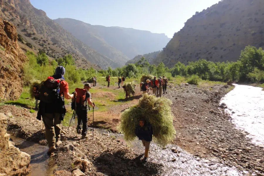 High Atlas trek scene on a guided Toubkal route, Morocco