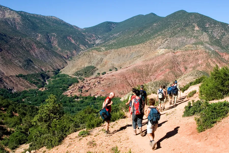 High Atlas trek scene on a guided Toubkal route, Morocco