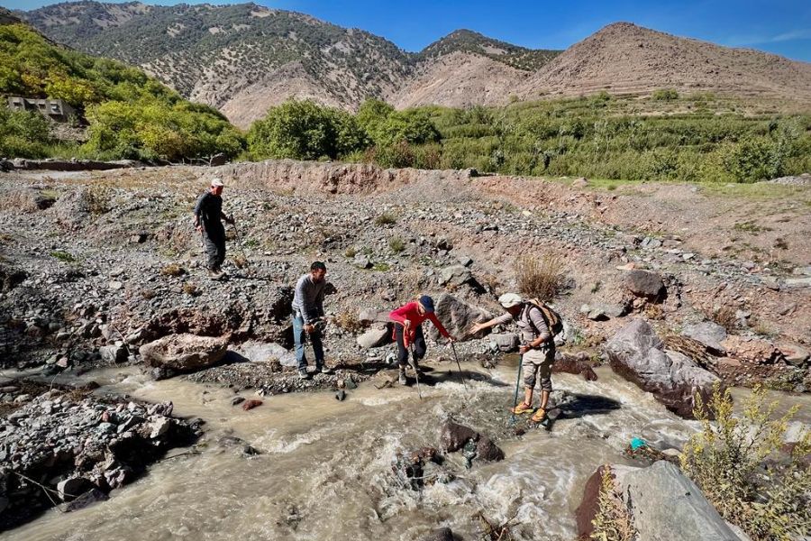 High Atlas trek scene on a guided Toubkal route, Morocco