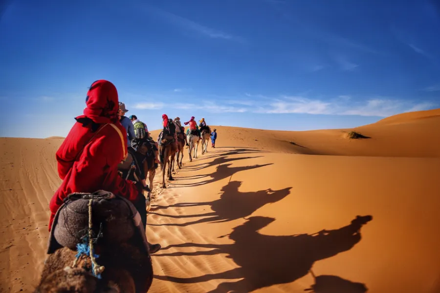 High Atlas trek scene on a guided Toubkal route, Morocco
