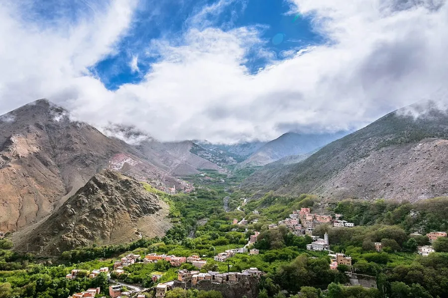 High Atlas trek scene on a guided Toubkal route, Morocco