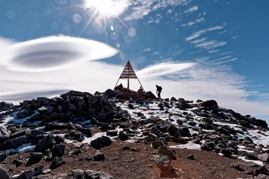 High Atlas trek scene on a guided Toubkal route, Morocco