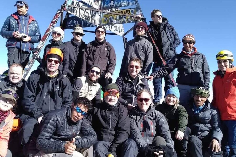 High Atlas trek scene on a guided Toubkal route, Morocco