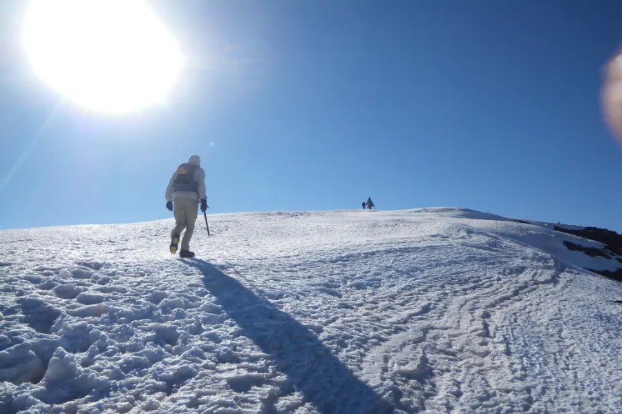 High Atlas trek scene on a guided Toubkal route, Morocco