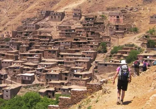 Trekking in the High Atlas Mountains near Mount Toubkal, Morocco
