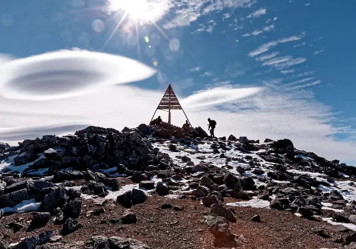 Trekking in the High Atlas Mountains near Mount Toubkal, Morocco
