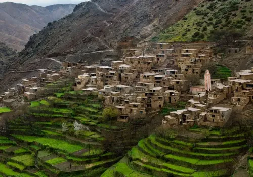 Trekking in the High Atlas Mountains near Mount Toubkal, Morocco