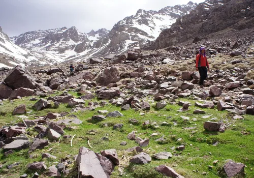 Trekking in the High Atlas Mountains near Mount Toubkal, Morocco