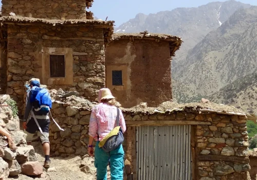 Trekking in the High Atlas Mountains near Mount Toubkal, Morocco